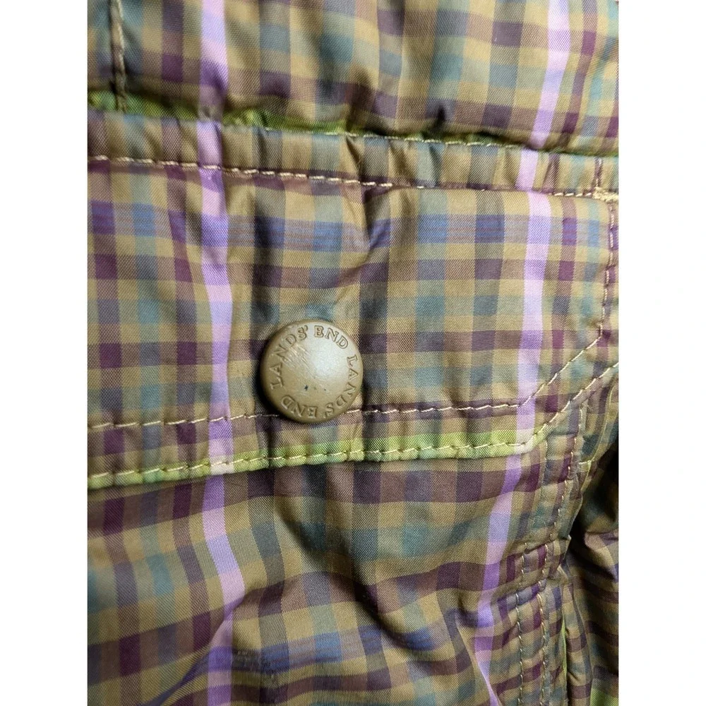 Lands End Kids Plaid Sherpa Lined Quilted Hooded Jacket Olive Green Brown 3T